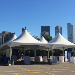 40x40 High Peak Marquee Tent, Cocktail Table, Linen