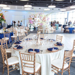 60" Round Table, Gold Chiavari Chair,
Rose Copper Metal Charger